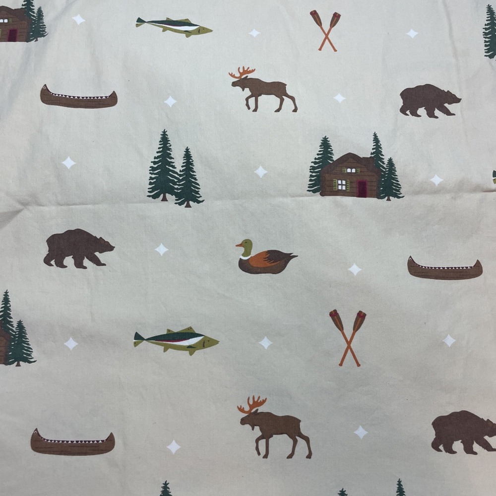 The Big One Flat & Fitted Sheet Set Full Size Beige Cabincore Woods Moose Bear